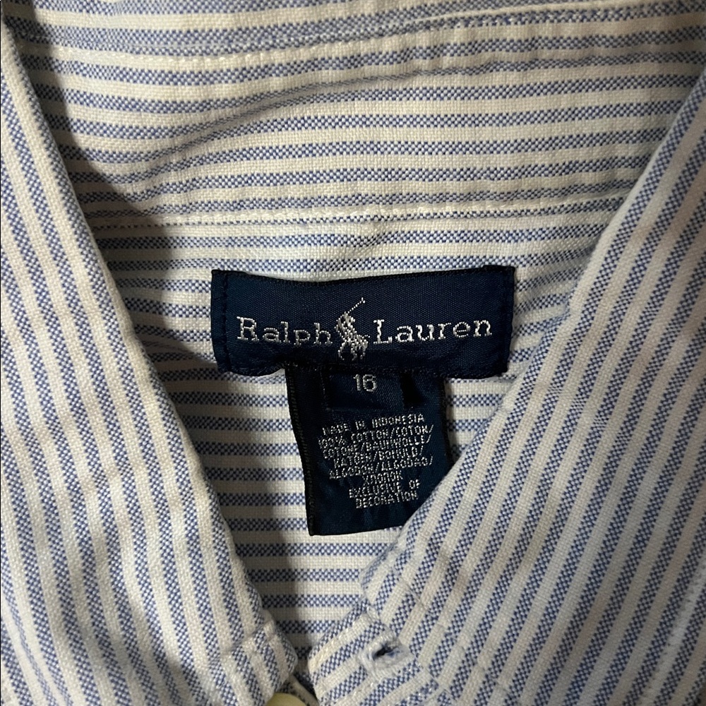 Ralph Lauren Boy’s Blue & White Striped Button Down Shirt, Size 16 - Picture 6 of 6